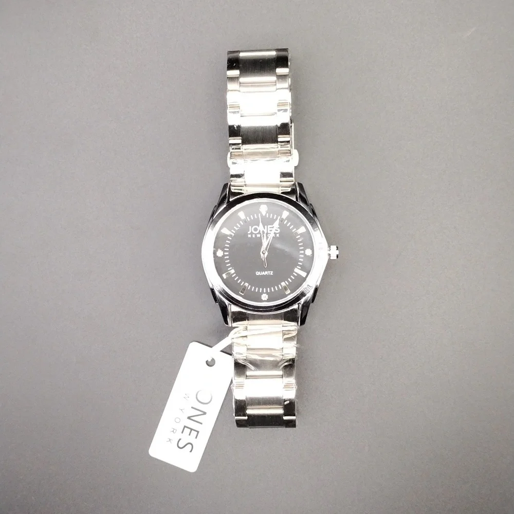 NWT Jones New York Silver Black Casual Preppy Elegant Formal Metallic Watch